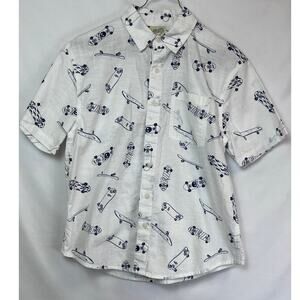 Therabouts Boys L 14-16 Blue/White Short Sleeve Button Up Skateboard Print Shirt
